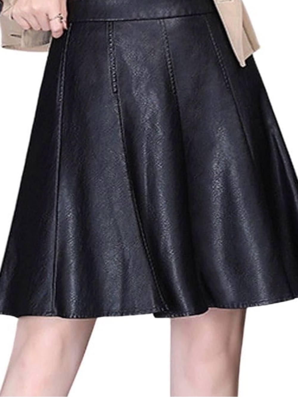 Classic Black A-Line Faux Leather Skirt
